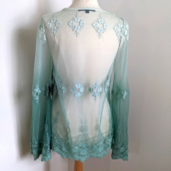 Nwt Love Stitch Ombre Green Sheer Lace Mesh Tunic M Festival Coquette - Picture 10 of 12
